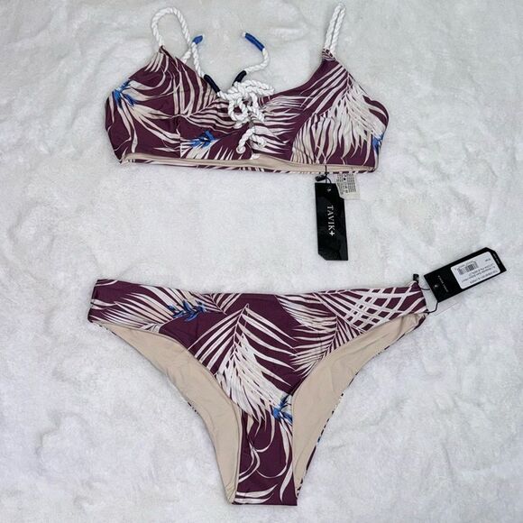 TAVIK REIGN Swim Top PRINT LATONA PALM MERLOT & ALI Moderate Swim Bottom Size Sm - Picture 1 of 11